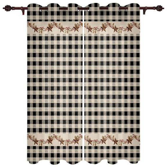 Country Style Retro Black Plaid Window Curtains for Living Room Kitchen Curtain with Valance Kids Room Home Decor