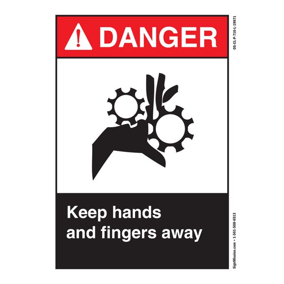 SignMission OS-CL-D-57-L-19971 OSHA Danger Sign - Keep Hands & Fingers Away