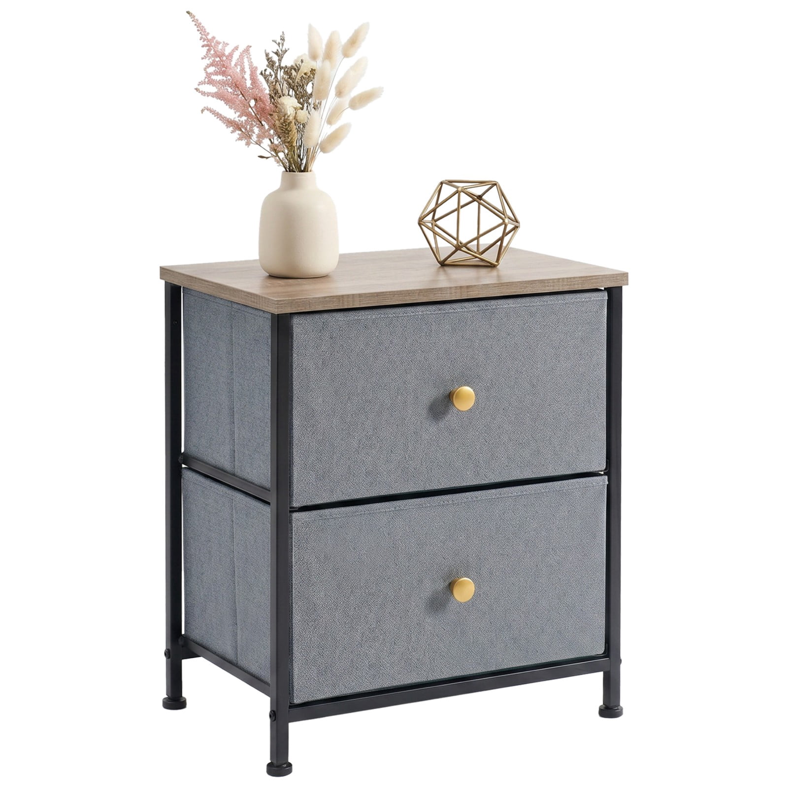 Telyra Fabric Nightstand with 2 Drawers 20" Bedside Table with Wood Top and Steel Frame Small Storage Organizer, Blue Gray