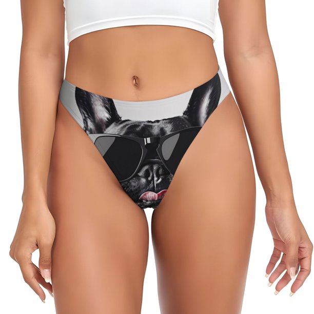 Balery Cool French Bulldog Wine Tangas de Algodón para Mujer con Estampado – Ropa Interior Sexy, Transpirable, G-string-X-Small