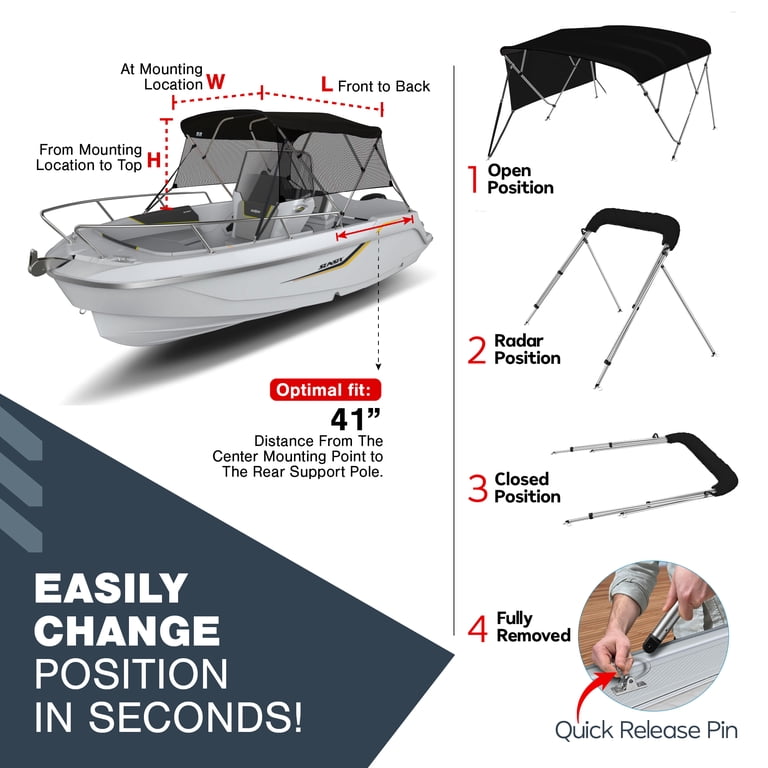 Vortex 4 Bow Bimini Top – 8' Long, 79-84" Wide, 54" High, Beige/Tan Marine Polyester, Complete Kit With Frame & Boot