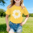 thumbnail image 2 of FASHOFT Girls Shirts Fashion Sunflower Floral Printed Crew Neck Short Sleeve Soft Sweet Kids Daily Casual Tops Girls Summer Tops Yellow 10-11 Years, 2 of 5