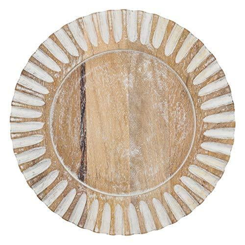Fennco Styles Rustic Wood Grain Decorative Charger Plates With Ribbed Design 13 Round Set Of 4 A Natural Mango Wood Charger Plates For Banquets Family Dinners Special Events And Walmart Com