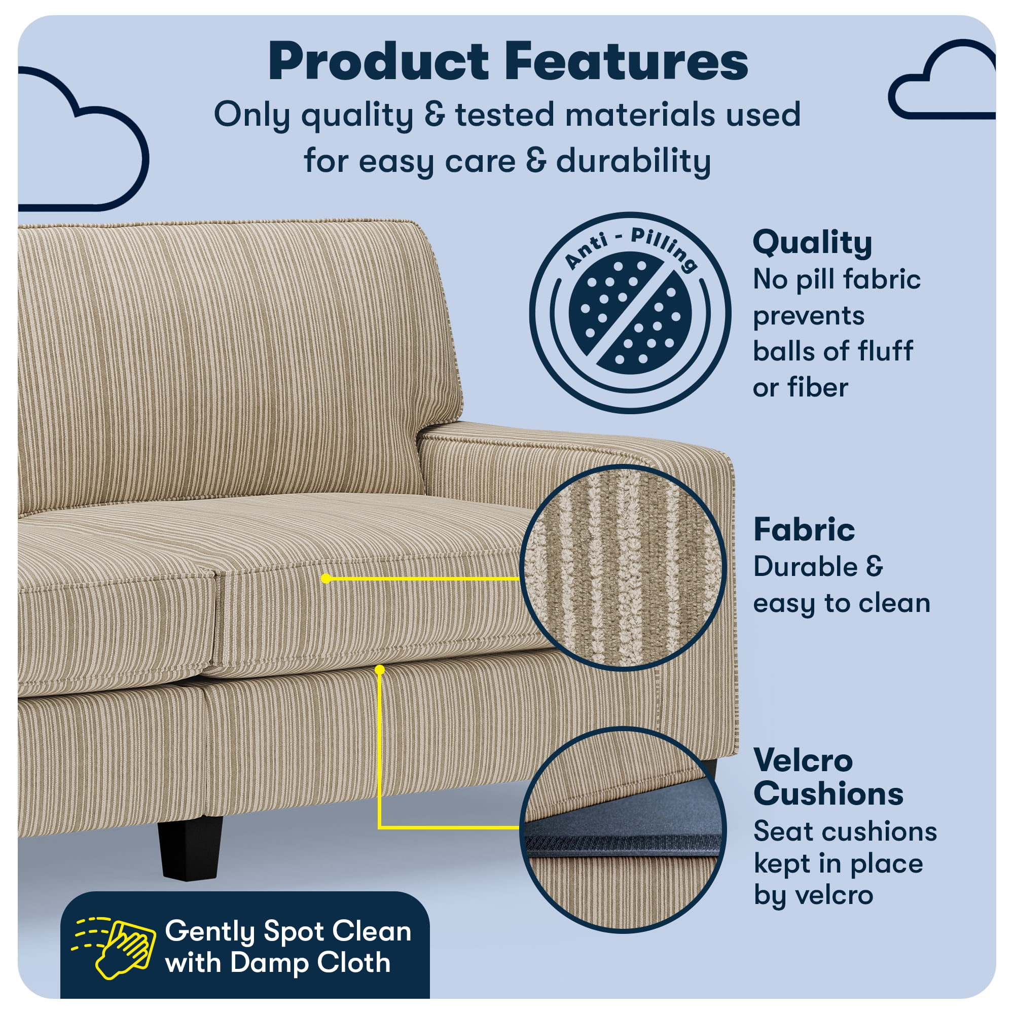 Serta Palisades 78" Track Arm Sofa, Easy Care Polyester, Loveseat or Couch for Small Spaces, Beige