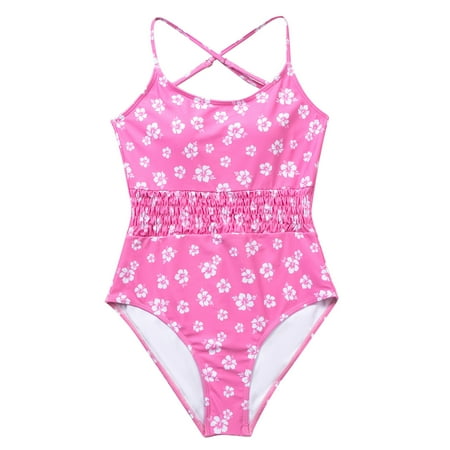 SELONE High Waisted Bikini One Piece Monokini Romper Hawaiian Flower Print Thong Beach Beachwear Fashion Tummy Control Swimsuits Plus Size Bathing Suit Bathing Suit for Women Tummy Control Pink XL