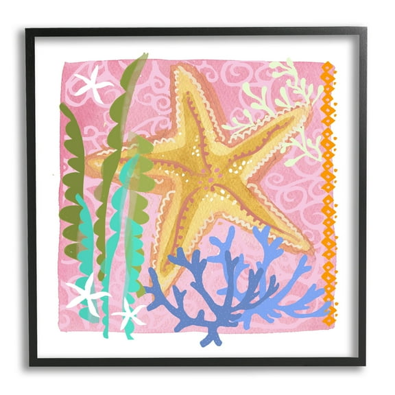 Stupell Industries Bold Sea Life Starfish Botanical Pattern Design Graphic Art Black Framed Art Print Wall Art, Design by unknown
