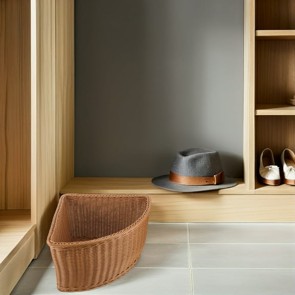 LOLIPPYY Light Brown Triangular Corner Basket for Bathroom Wardrobe and Shelf Storage Organizer