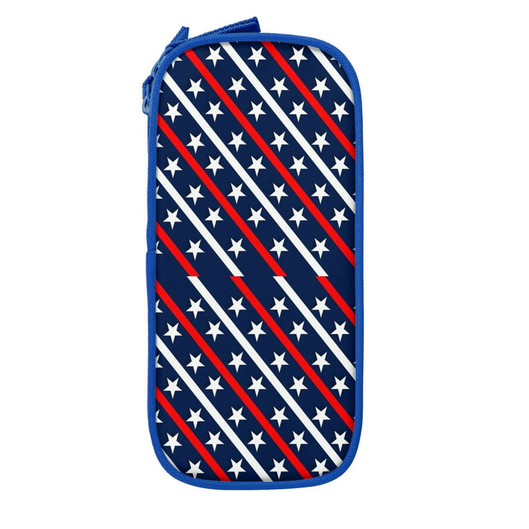 XMXY Patriotic Red Case, Zipper Blue Pencil Large White Compartments Stars with Capacity Pencil Portable Blue Strips Bags