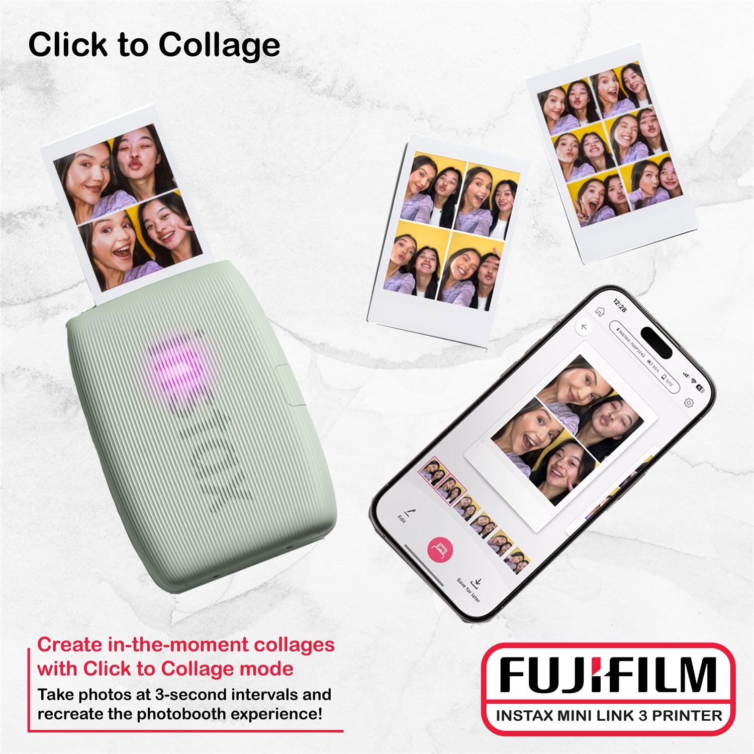 FUJIFILM INSTAX MINI LINK 3 Smartphone Printer (Sage Green) Bundle with Fujifilm Instax Mini film (40 sheets), Instax Mini LINK 3 Protective Case