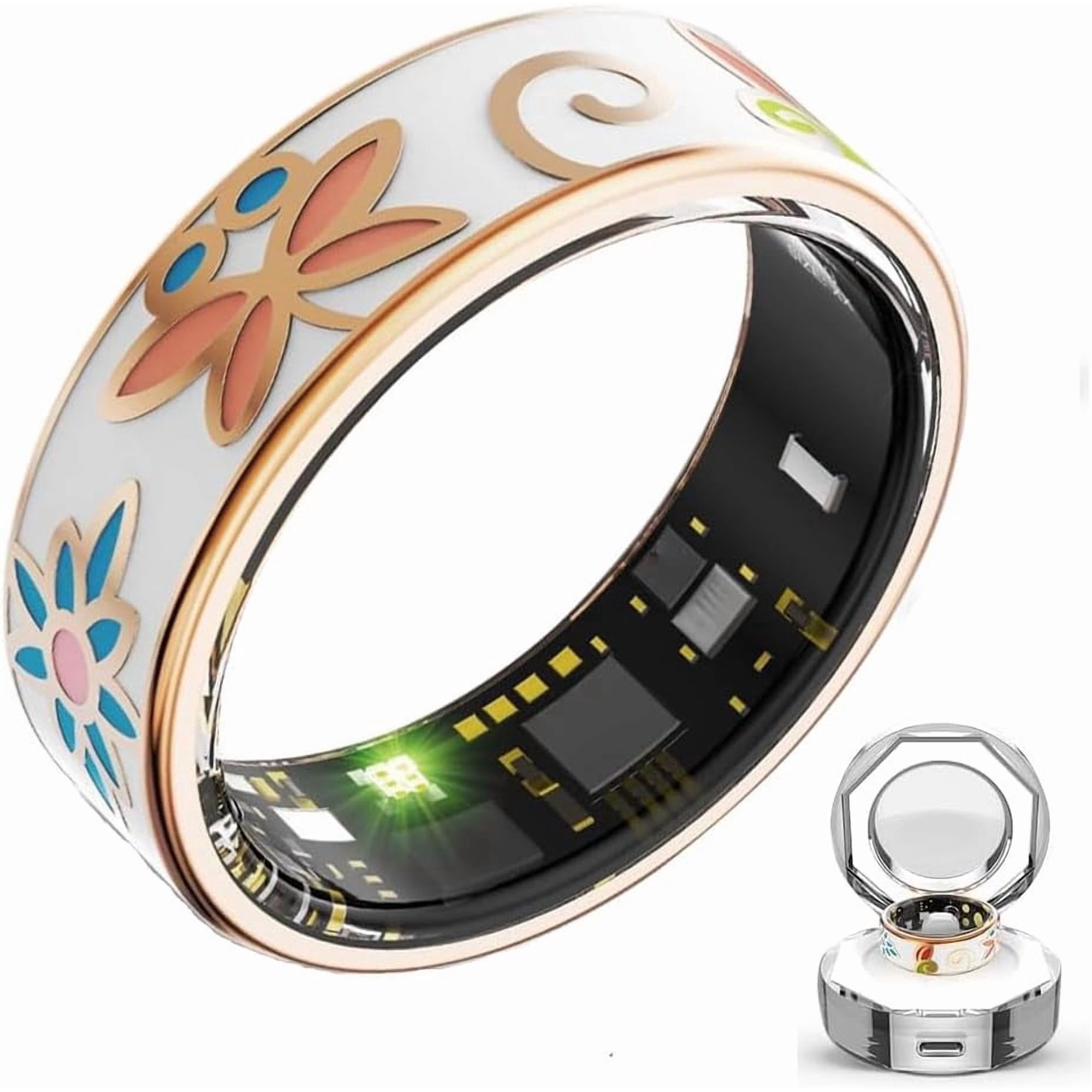 Wrongduck Butterfly Floral Mart Ring for Women, Activity Tracker Ring with Sleep Tracking, Step Counter, No Subscription, Rechargeable, iOS & Android Compatible