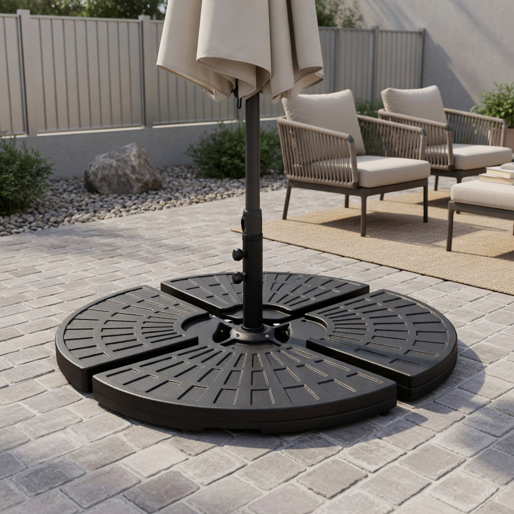 Resenkos Outdoor Umbrella Base, 4 Pieces Outdoor Cantilever Offset Patio Umbrella Base, Black