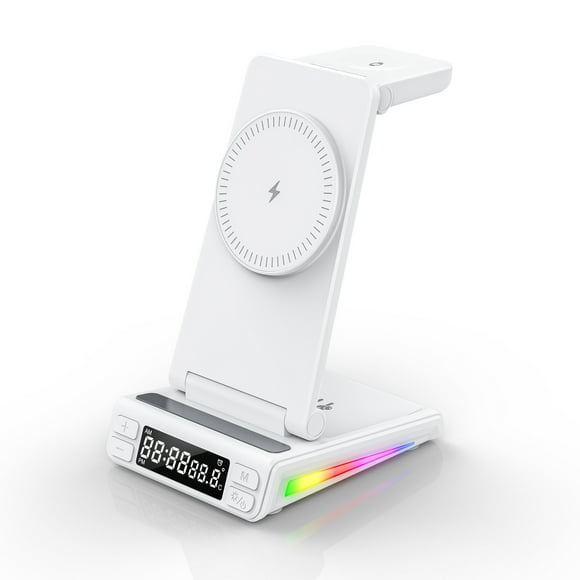 Wireless Charging Station Mobile Phone Watch Headphone Charger With Alarm Clock