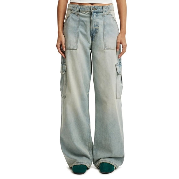 Karight Womens Baggy Cargo Jeans High Waist Wide Leg Straight Hip Hop Jeans Vintage Boyfriend Denim Pants with Pockets