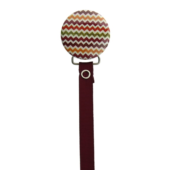 Maroon Chevron Pacifier Clip with Matching Ribbon