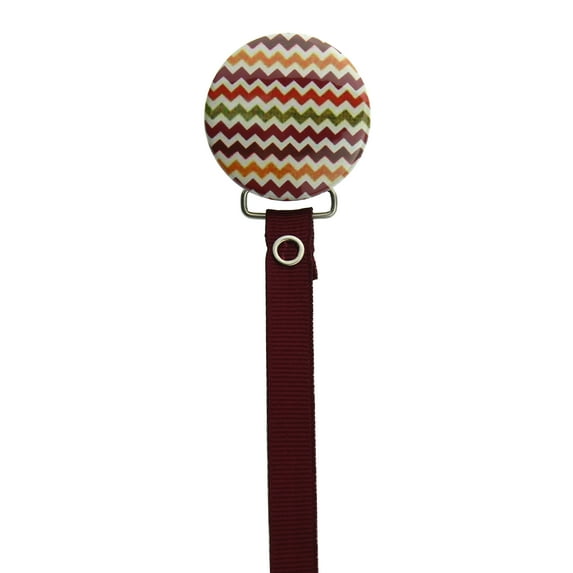 Maroon Chevron Pacifier Clip with Matching Ribbon