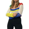 thumbnail image 2 of Kmbangi Women Hollow Out Knitwear Variegated Color Square Collar Crop Tops, 2 of 10