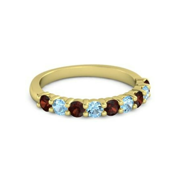 925 Sterling Silver Round 2.5MM Garnet Blue Topaz Eternity Yellow Plated Ring
