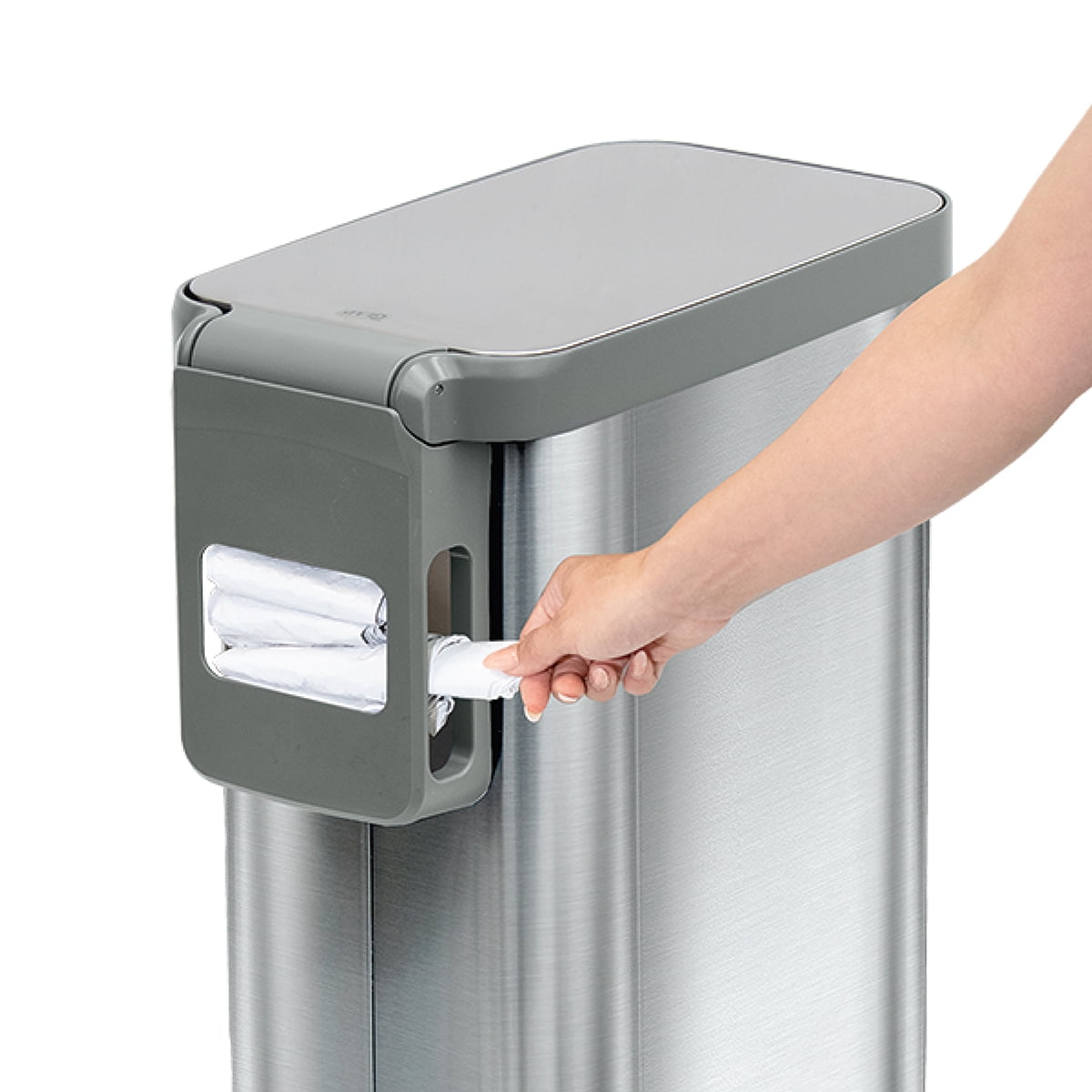 Glad Kitchen Trash Can, 12 Gallon Stainless Steel Slim Step Garbage Bin with Grey Lid, Silver