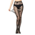 thumbnail image 4 of Ersazi Thigh High Stockings Women'S Fashion Hollow Out Heart Print Base Pantyhose Fishnet Women'S Bottoming Fishnet Black E, 4 of 7