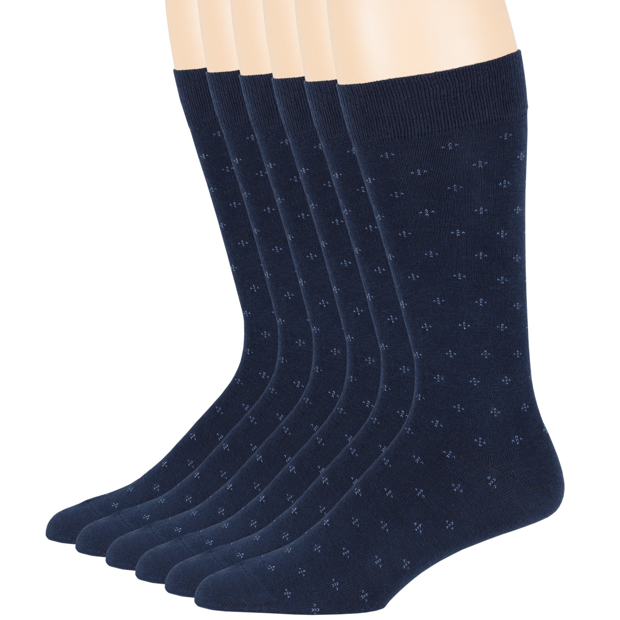 Mens Cotton Dotted Dress Crew Socks, Dark Navy, Large 1013, 6 Pack
