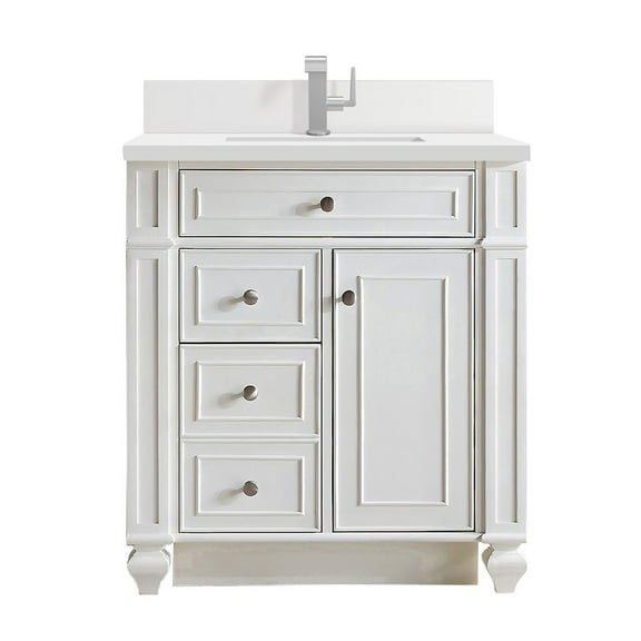 James Martin Vanities 30" Single Vanity, Bright White w/ Single Hole 3 CM White Zeus Quartz Top