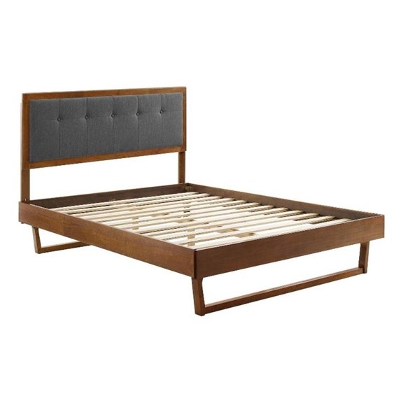 Pemberly Row 57" Full Wood Platform Bed with Angular Frame in Walnut/Charcoal