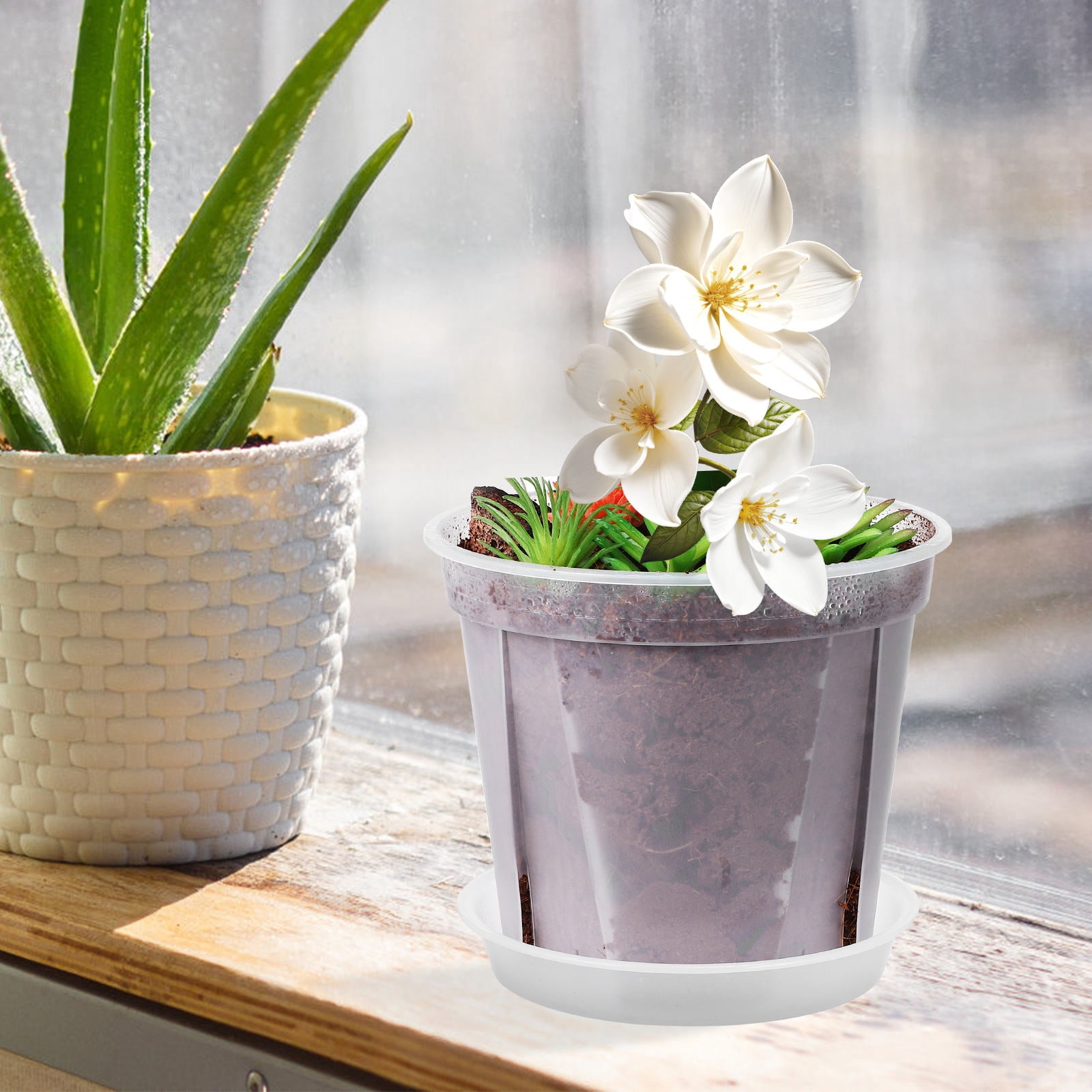 unbranded 4 Pcs Thickened Plastic Flower Pots Square Planter Pots Indoor Root Development Gardening