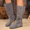 thumbnail image 2 of Mid Calf Boots With Cutout Design Low Heel Retro Boots Color: Grey Size: 40, 2 of 9