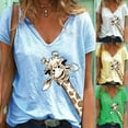thumbnail image 1 of T-shirt en Coton à Manches Courtes Col en V Imprimé Girafe pour Femmes Été Décontracté, 1 of 7