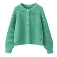 thumbnail image 4 of EchfiProm Green Women Sweater Button down Fall Ribbed Cardigan Solid Crew Neck Comfy Long Sleeve Sweater Jacket, 4 of 9