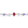 thumbnail image 2 of Gem Stone King 925 Silver and 10K Yellow Gold Pink Tourmaline White Moissanite Blue Tanzanite and Lab Grown Diamond Tennis Bracelet for Women By Keren Hanan (1.58 cttw, Adjustable up To 9 inch), 2 of 3