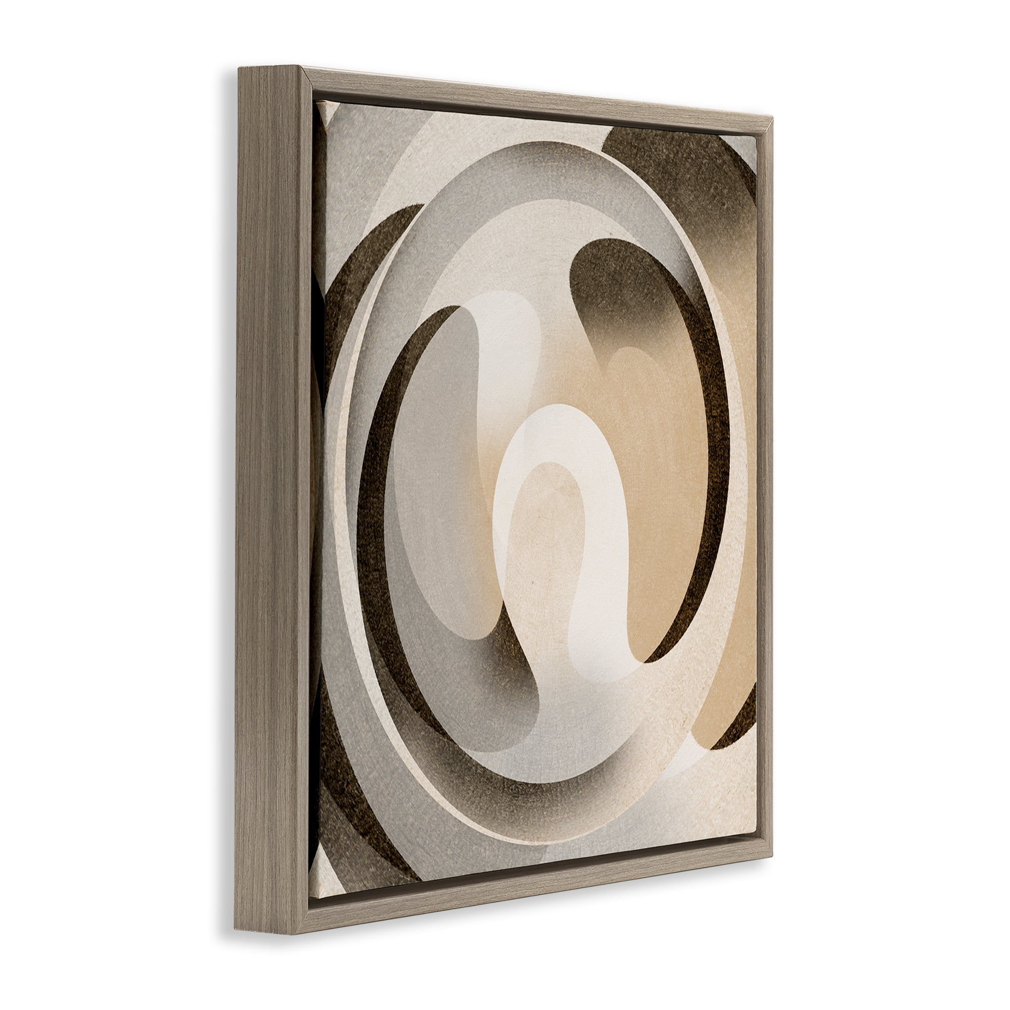 Stupell Industries Neutral Vortex Shape Abstract Painting Brown Floater Framed Canvas Art Print Wall Art, 18 x 18