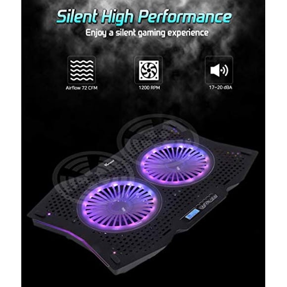 Letusto RGB Pader de refrigeración por computadora portátil, soporte portátil portátil de hasta 17 cuadernos, 2 fanáticos con 17dba y 2 puertos USB