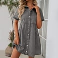thumbnail image 3 of Gfyviroh Denim Dresses for Women Solid Color Button Turn-down Collar Mini Dresses Loose Casual Short Sleeve Dresses, 3 of 9