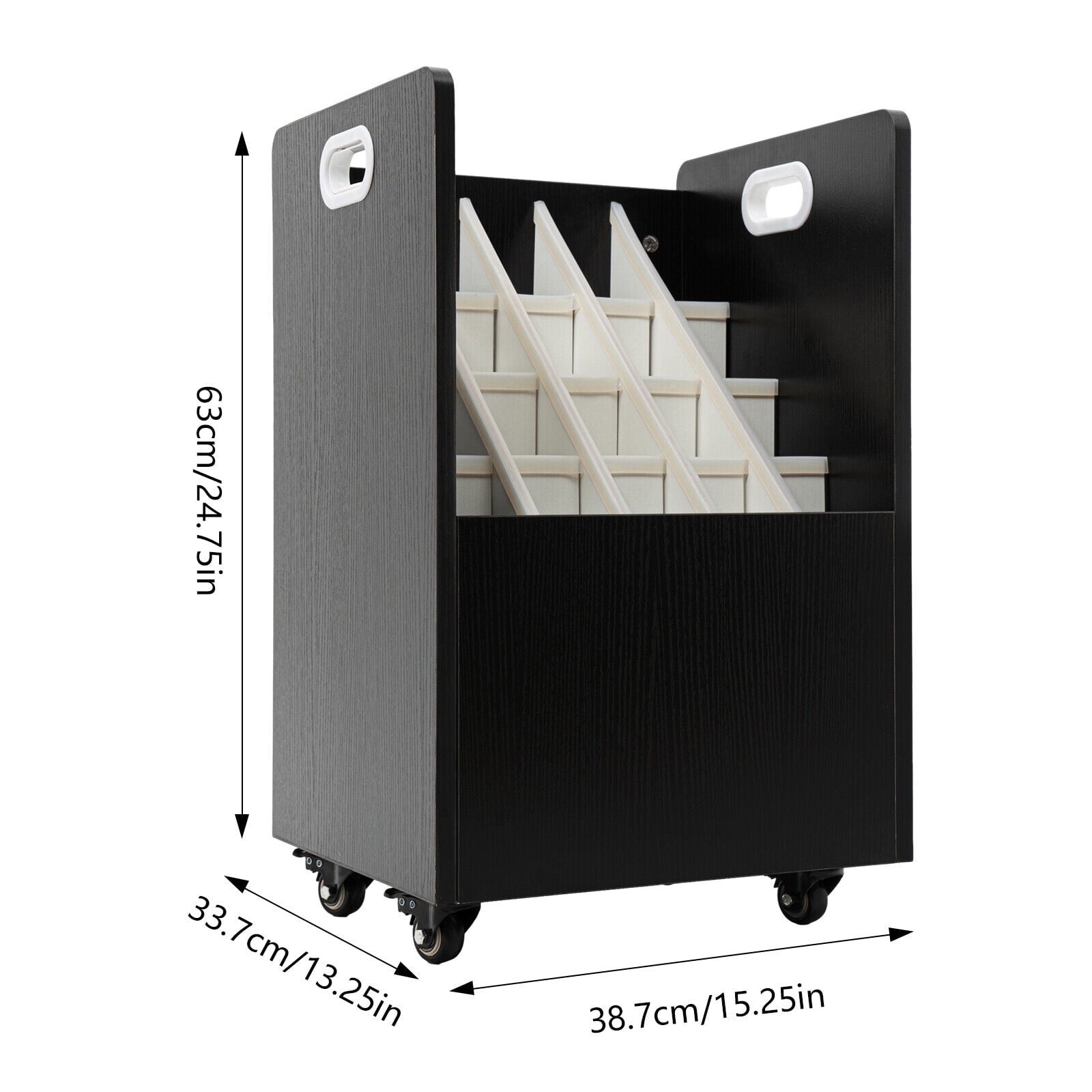 Black Print Storage Organizer with Wheels, 20 Slots Mobile Blueprint Storage Rack Cart, Construction Plan Holder Roll Files Cart Map Poster Storage Cabinet for Office Home School