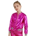 thumbnail image 3 of Zaldita Kids Girls Shiny Metallic Bomber Jacket Coat Boys Long Sleeve Zip Up Outerwear Jazz Hip Hop Jazz Dance Top Rose 14, 3 of 7