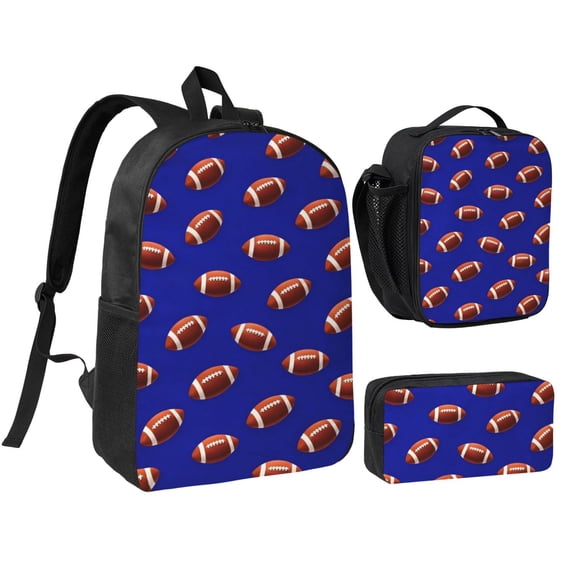 American Football Pattern Minimalist Sports Backpack Set 3pc ,Backpack with Lunch Bag and Bag 17 Inch