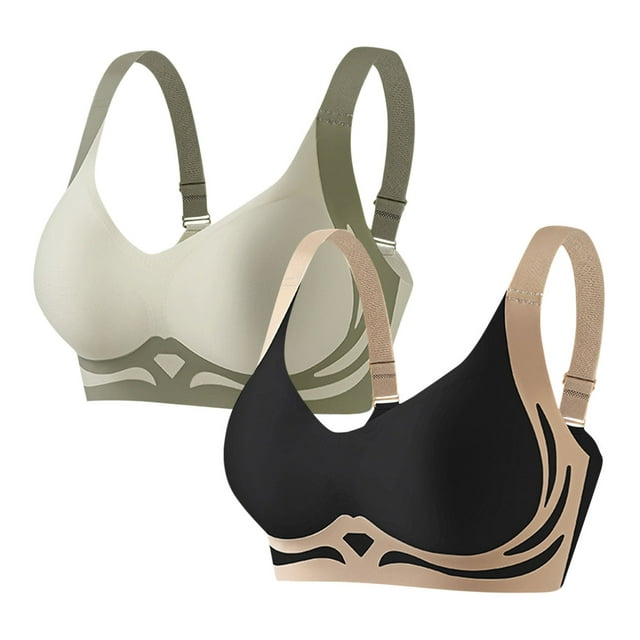 Women's 2 PCS Push Up Bralettes Color Block No Underwire Bras Full Coverage Lifting Soft Cup Everyday Bras Multicolor, 36/80B