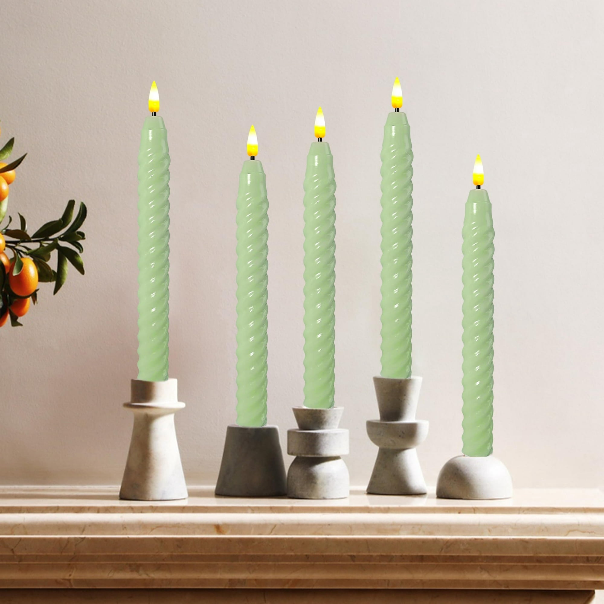 Green Spiral Flameless Taper Candles, 9.8 Inch Flickering Candles with Remote and Timer, Real Wax Candlesticks LED Battery Operated 3D Wick for Wedding Party Home Decor