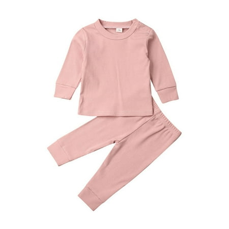 

nsendm 6-12 Month Girl Clothes Solid Ribbed Boy Clothes Shirts+Pants Girl Kids Baby Tracksuits Sets 2t Girls Clothes Pink 12-18 Months