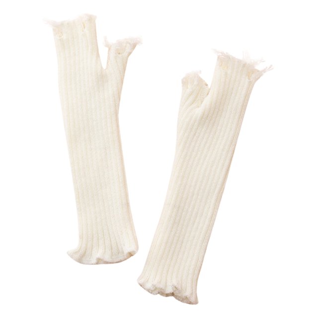 GDREDA Women's Fashionable Solid Knit Half Finger Gloves with Ripped Design for Personality and Daily Wear Comfort White,One Size