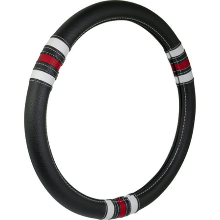 Auto Drive Retro Universal Fit Steering Wheel Cover, Black and Red