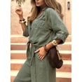 thumbnail image 4 of Female Long Sleeve Beach Shirt Blouses Bathing Suit Cover Up Button Down Collar Dark Green S, 4 of 9