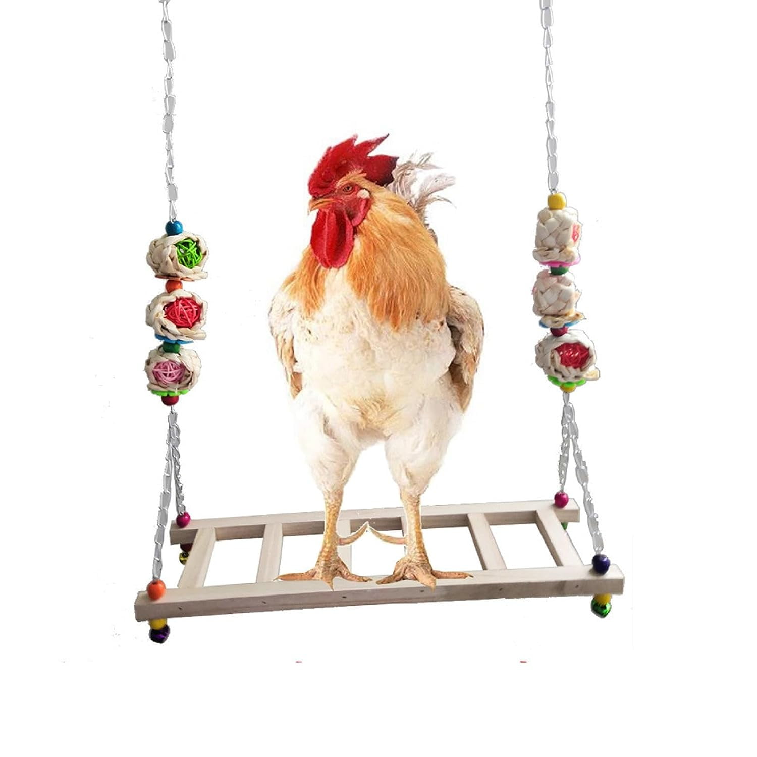 Chicken Bird Swing Toys, Natural Wooden Swing Toys Wood Stand Chicken