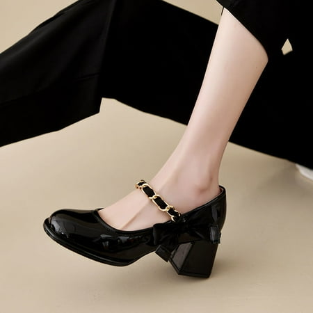 

Women‘s Retro Thick Bottom Mary Jane Shoes Round Toe Faux Leather Shoes