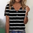 thumbnail image 4 of Scyoekwg Casual Tops for Women Short Sleeve Tops V-Neck Regular T-shirt Summer Loose Ladies Tops Stripe Printed Graphic Tee Comfy Blouses (Black,L), 4 of 4