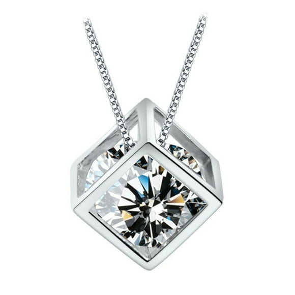ifundom Square Cube Necklace Crystal Long Chain Necklace Jewelry for Women Cubic Fashion Chain Female Gift(Platinum/ no Chain,White Copper Plated Platinum)