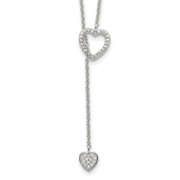 925 Sterling Silver Necklace with Pendants Chain Polished Adjustable Hearts CZ 20 inch