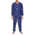 thumbnail image 3 of Naloa Golden Snowflakes Royal Blue Men’s Pajamas Set - Long Sleeve Button Down Sleep Shirt and Pajama Bottoms Sleepwear Set-, 3 of 7