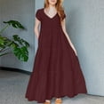thumbnail image 2 of ZANZEA Womens Summer Short Sleeve V Neck Tiered A Line Long Dress Casual Loose Sundress, 2 of 6